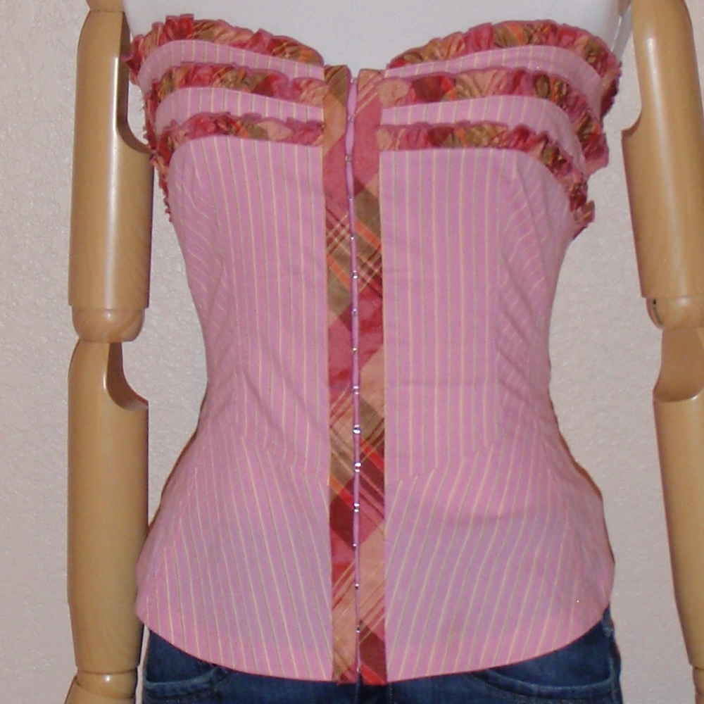 Bustier Shirt-Tail Hem w/Plaid Ruffle Detail